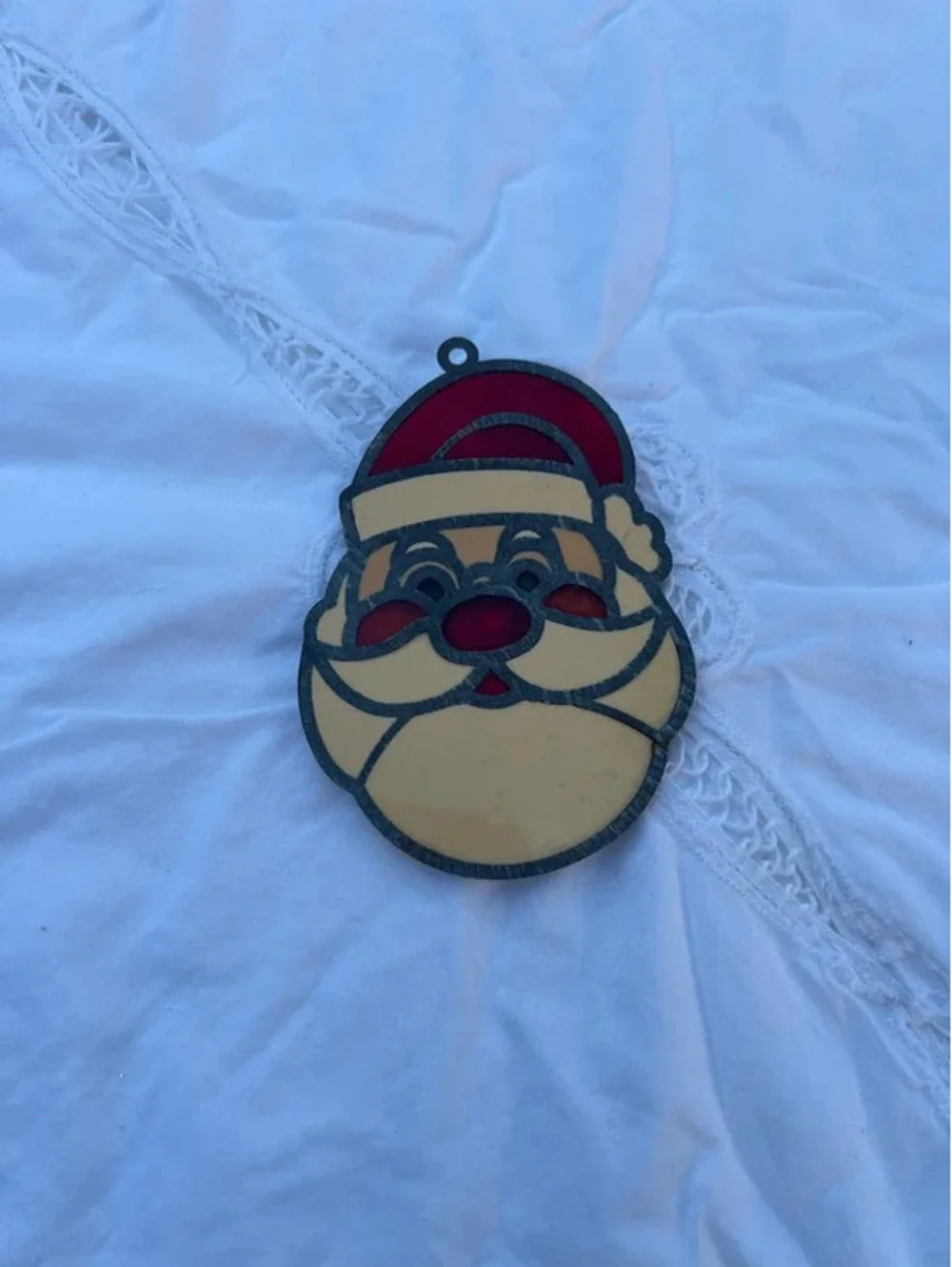 Vintage Plastic Santa Stained Glass Suncatcher Christmas Ornament